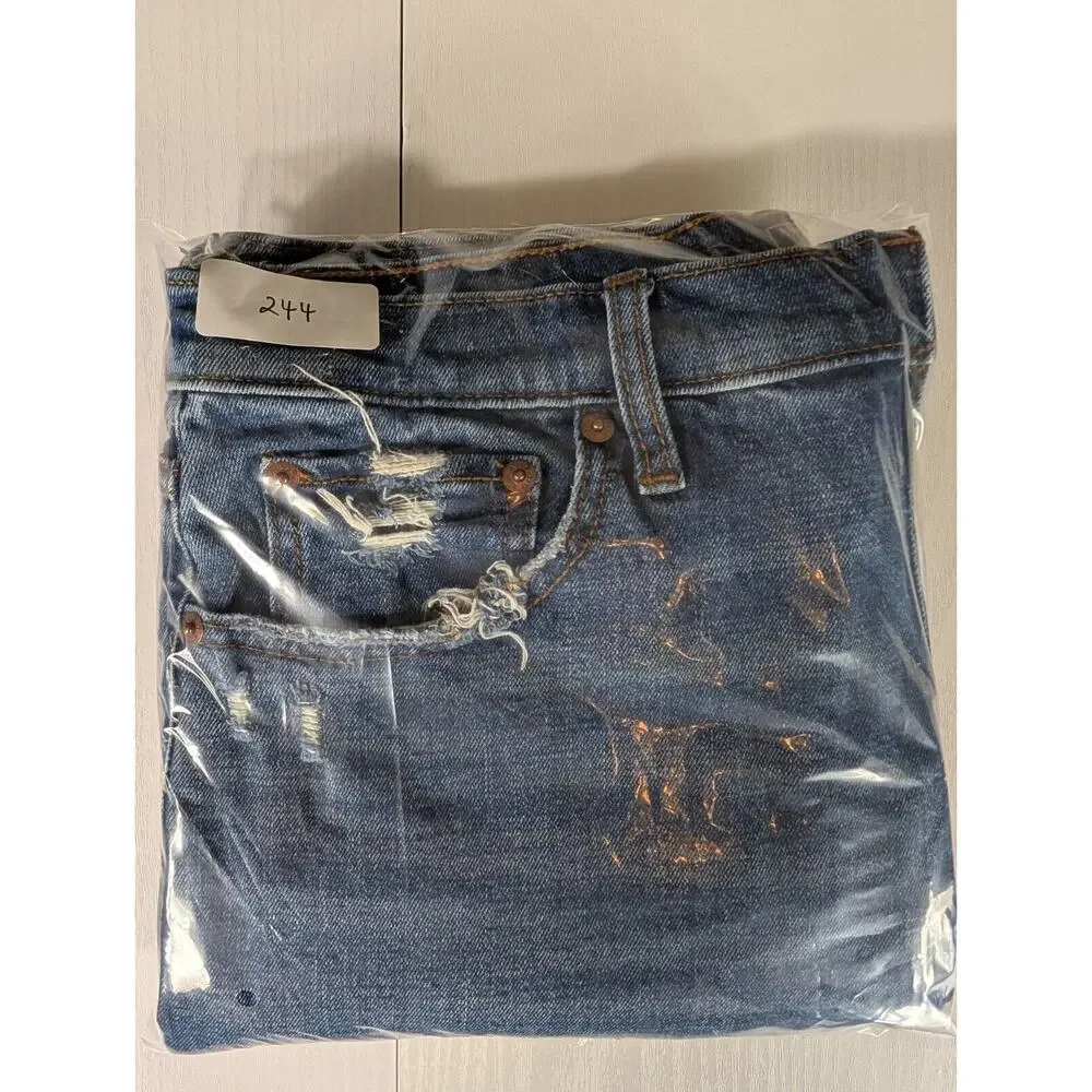 Abercrombie & Fitch Jeans Straight High Rise Distressed Blue Denim Size 31/12R